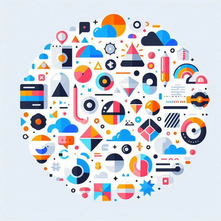 Colorful geometric shapes in the shape of a circle. Vector illustration