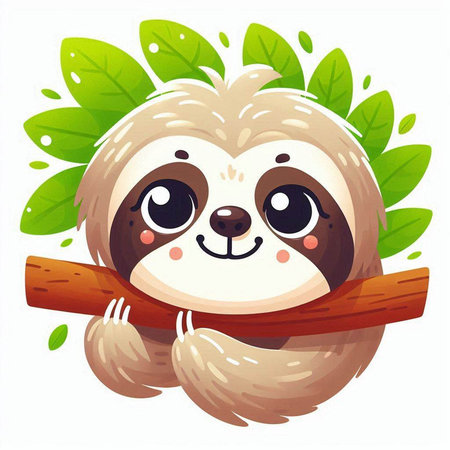 Cute cartoon sloth on a tree branch. Vector illustration.のイラスト素材
