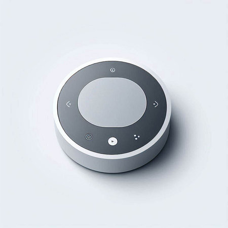 Volume control knob. Isometric 3D icon. Silver web button