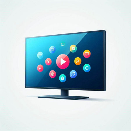 Illustration of a modern computer monitor with colorful application icons on it