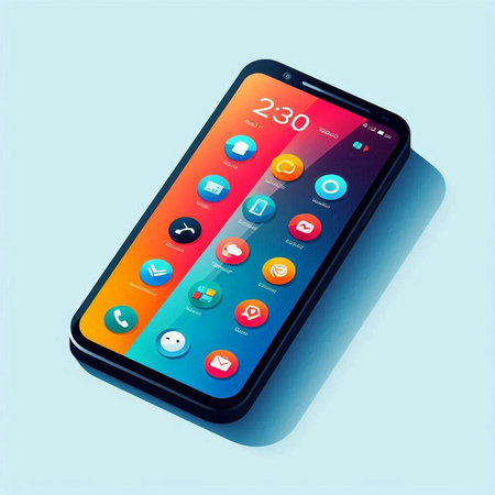 Smartphone with application icons on the screen. 3D illustration.