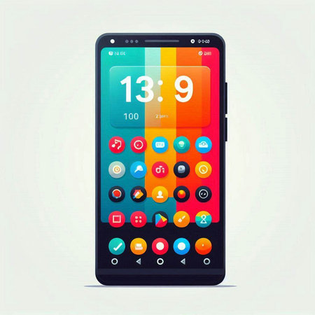 Smartphone with colorful application icons on the screen. Vector illustration.のイラスト素材
