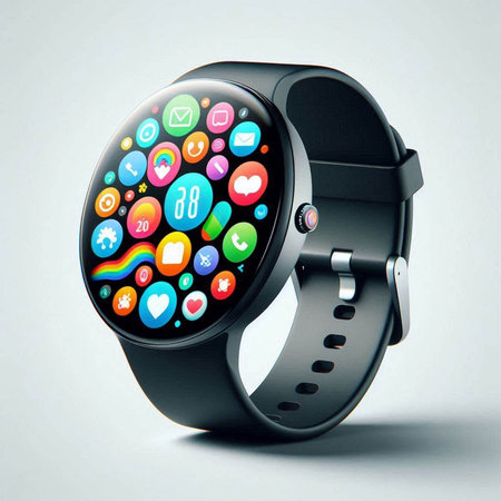 Smart watch with application icons on the screen. 3d illustration.のイラスト素材