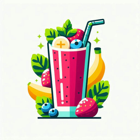 Fruit smoothie in a glass with a straw. Vector illustration.のイラスト素材