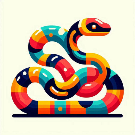 Multicolored snake on a white background. Vector illustration in flat style.のイラスト素材