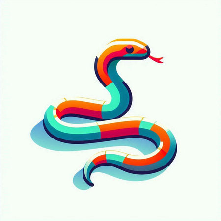 Colorful snake on white background. Vector illustration in flat style.のイラスト素材