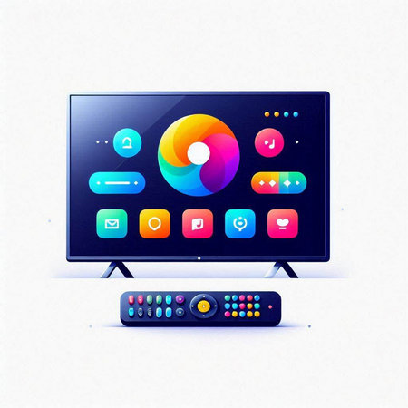 LCD tv with remote control on white background. Vector illustration.