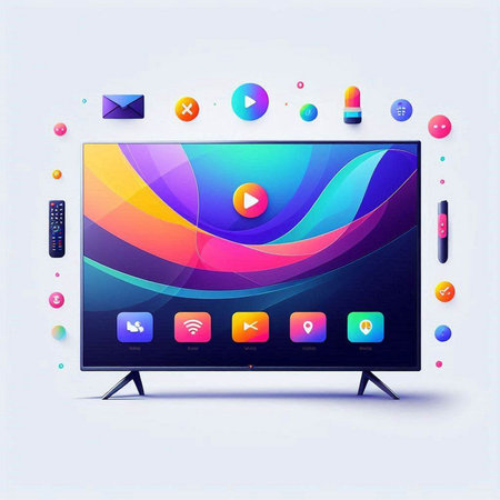 Multimedia player on the screen of the TV. Vector illustration.