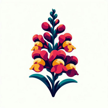 Illustration of a decorative red and yellow flower on a white background