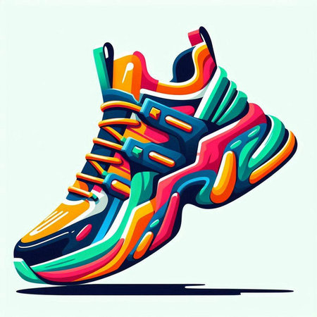 Illustration of running shoes in bright colors on a light background.のイラスト素材