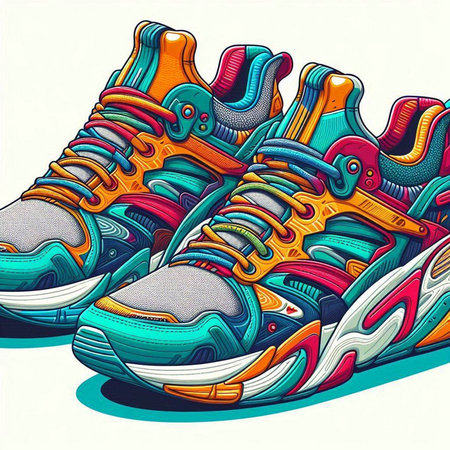 Sneakers, vector illustration. Sneakers in bright colors.のイラスト素材