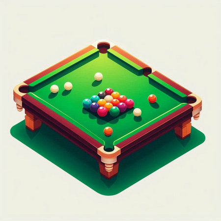 Billiard table with balls. Isometric view. Vector illustration.