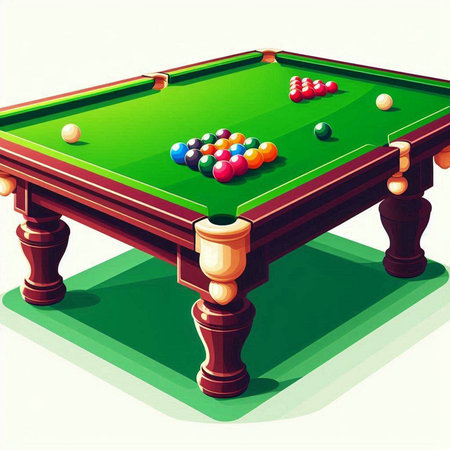 Vector illustration of Billiard table with balls, cue and tableclothのイラスト素材