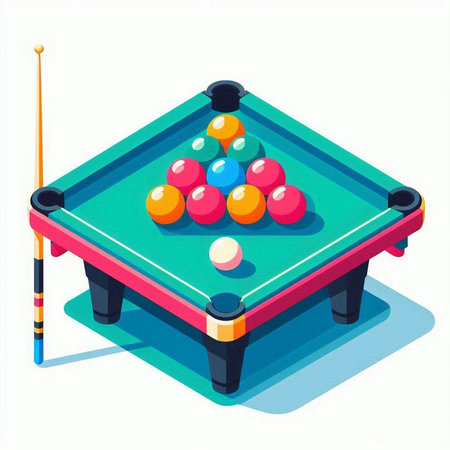 Billiard table with balls and cue. Isometric vector illustration.のイラスト素材