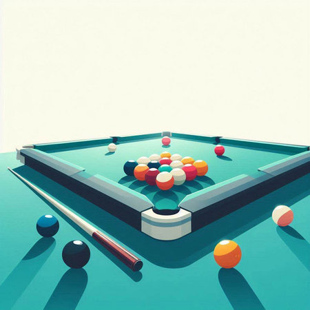Billiard table with balls and cue. Vector illustration in retro styleのイラスト素材