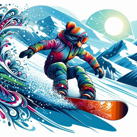 Vector illustration of snowboarder with snowboard on abstract background.のイラスト素材