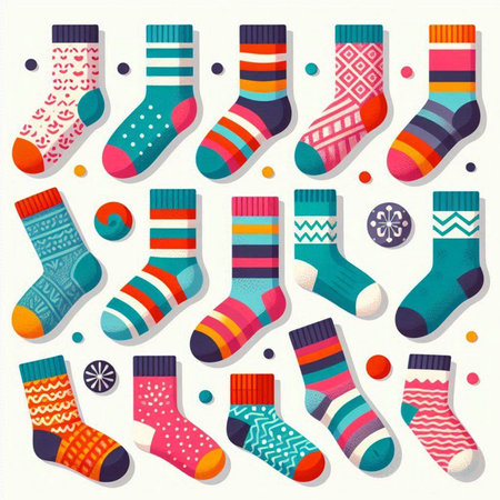 Set of colorful socks for Christmas and New Year. Vector illustration.のイラスト素材