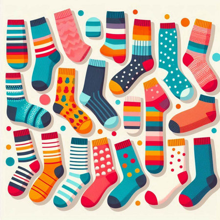 Collection of colorful socks isolated on white background. Vector stock illustration.のイラスト素材