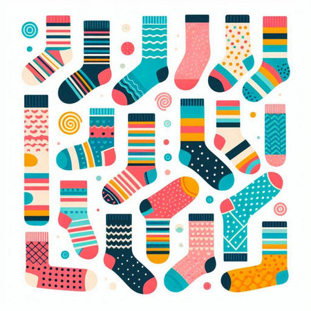 Set of colorful socks for Christmas and New Year. Vector illustration.のイラスト素材
