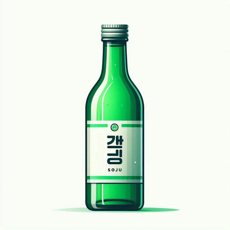 Alcoholic drink vector illustration in flat style. Glass bottle with label.のイラスト素材