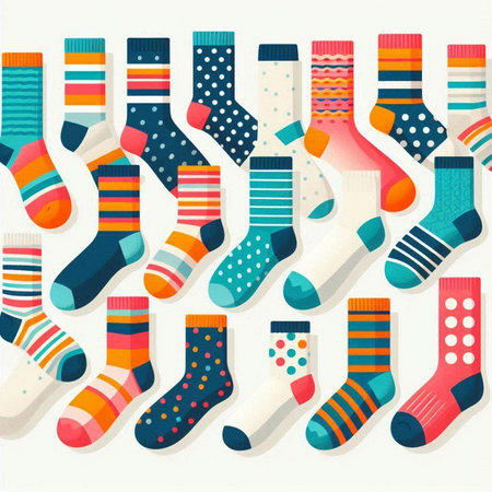 Set of colorful socks isolated on white background. Vector stock illustration.のイラスト素材