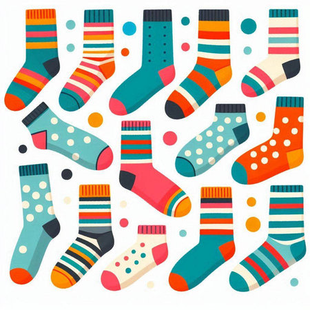Set of colorful socks isolated on white background. Vector stock illustration.のイラスト素材
