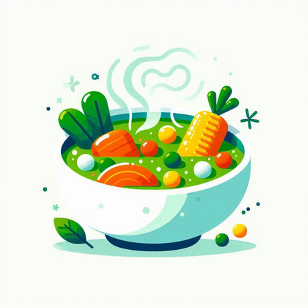 Vegetable soup in bowl with carrot and parsley. Vector illustration.のイラスト素材