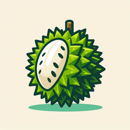 Durian fruit vector illustration, isolated on white background. Exotic tropical fruit.のイラスト素材