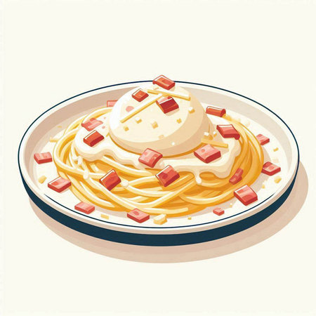 Spaghetti with cream sauce and mayonnaise. Vector illustration.のイラスト素材