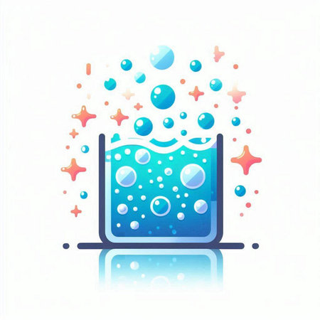Glass of water with bubbles on a white background. Vector illustration.のイラスト素材