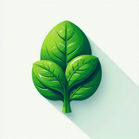 Green leaf icon with shadow. Vector illustration. Eps 10 file.のイラスト素材