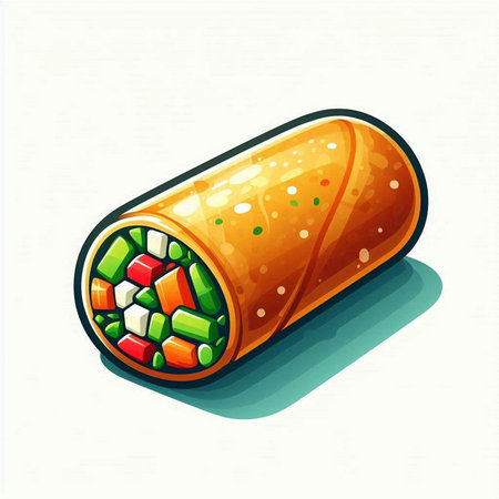 Vector illustration of a roll with rice and vegetables on a white background