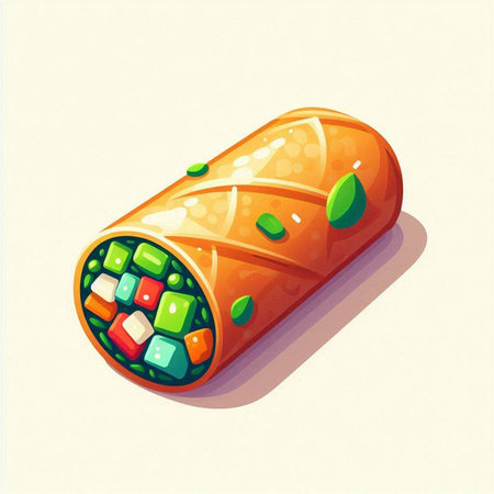 Vector illustration of a roll with meat, rice, vegetables and sauceのイラスト素材