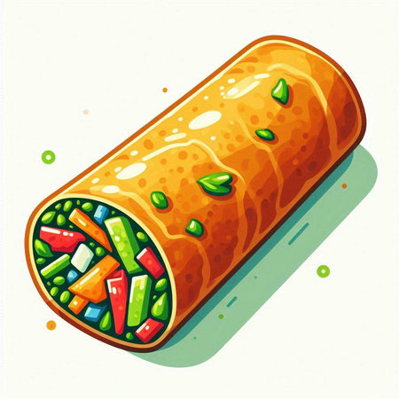 Illustration of a roll with vegetables and spices, isolated on a white backgroundのイラスト素材
