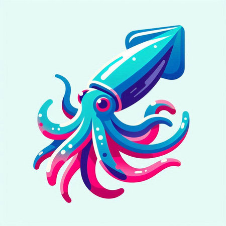 Colorful cartoon octopus isolated on blue background. Vector illustration.のイラスト素材