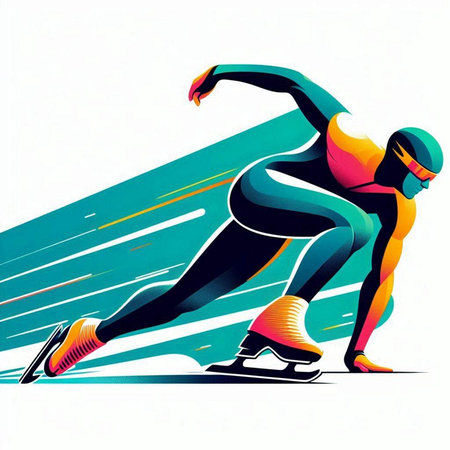 Speed skating, vector illustration. Woman figure skater in motion.のイラスト素材