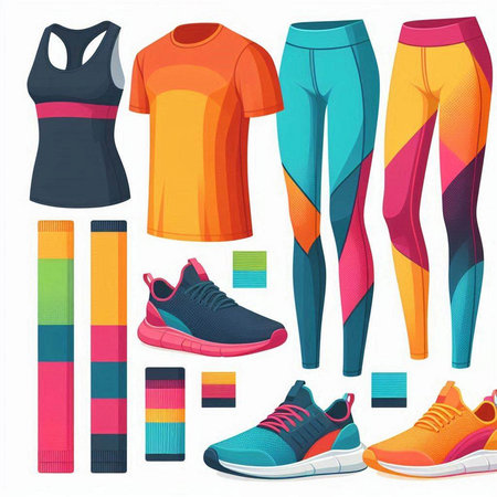 Colorful sportswear set isolated on white background. Vector illustration.のイラスト素材