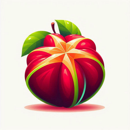 Illustration of a red apple with a bow on a white backgroundのイラスト素材