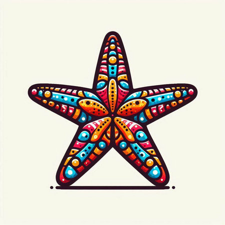 Illustration of a starfish with colorful patterns on a white backgroundのイラスト素材