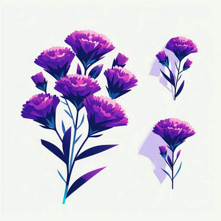 Set of purple flowers on a white background. Vector illustration for your designのイラスト素材