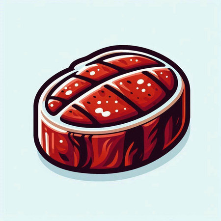 Illustration of a raw beef steak on a light blue background.のイラスト素材