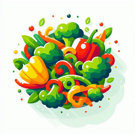 Vegetable salad in flat style. Vector illustration of fresh vegetables.のイラスト素材