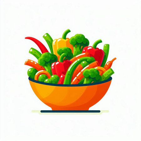 Vegetables in a bowl isolated on white background. Vector illustration.のイラスト素材