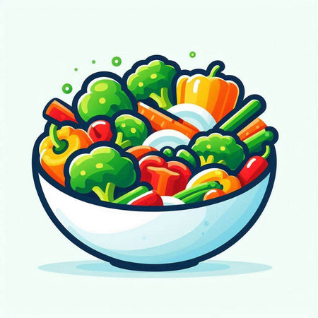 Vegetable salad in a bowl. Vector illustration in cartoon style.のイラスト素材