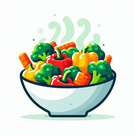 Vegetable salad in a bowl. Vector illustration in cartoon style.のイラスト素材