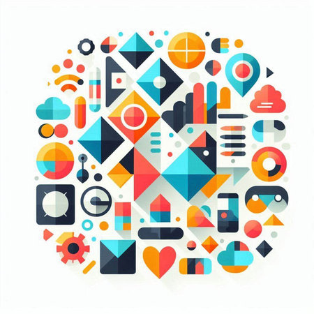 Abstract colorful geometric shapes in the form of a circle. Vector illustration.のイラスト素材