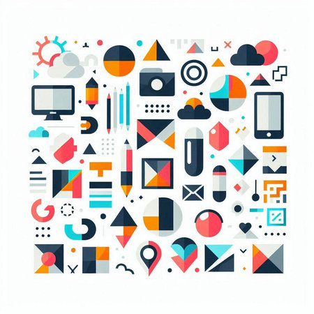 Abstract geometric background. Colorful shapes and elements. Vector illustration.のイラスト素材