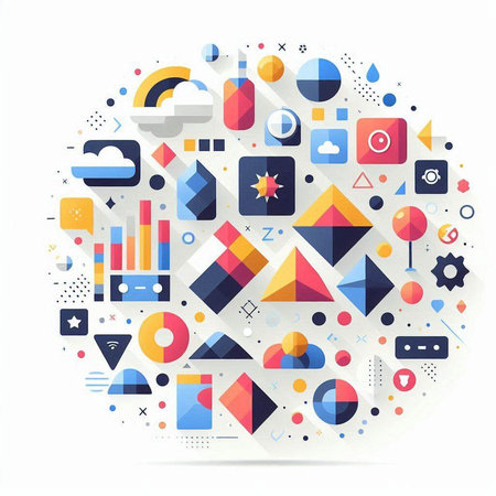 Colorful geometric shapes in the form of a circle. Vector illustration.のイラスト素材