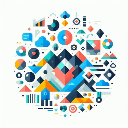 Colorful geometric shapes in the form of a circle. Vector illustration.のイラスト素材