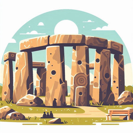 Stonehenge, famous landmark of Greece. Vector illustration in cartoon styleのイラスト素材
